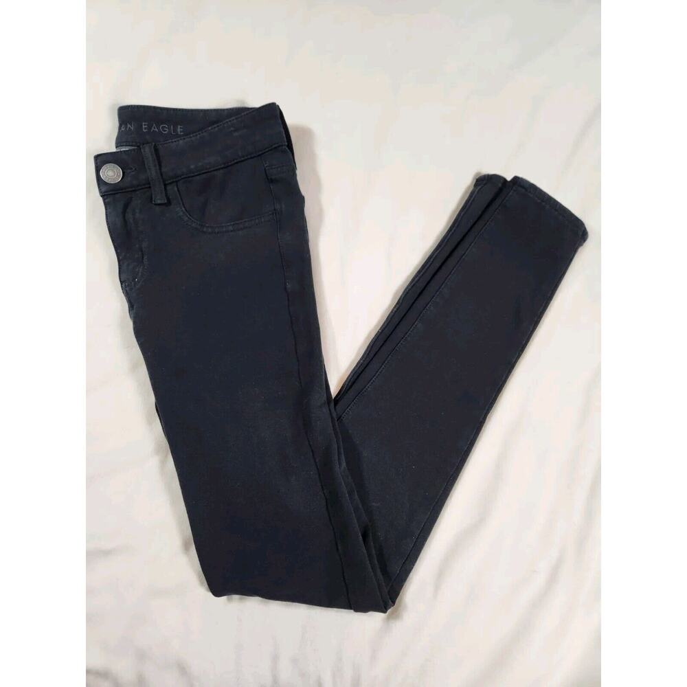 Sz 2 Long American Eagle High Rise Jegging Womens Black Legging Super Stretch
